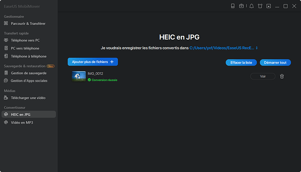 Cliquez pour lancer la conversion des photos HEIC en JPG
