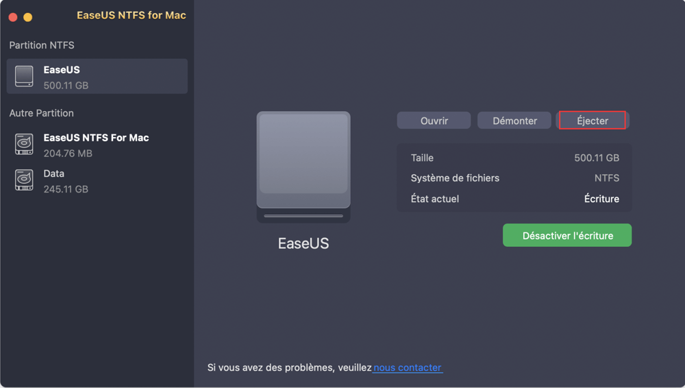 Éjecter le disque NTFS cible du Mac