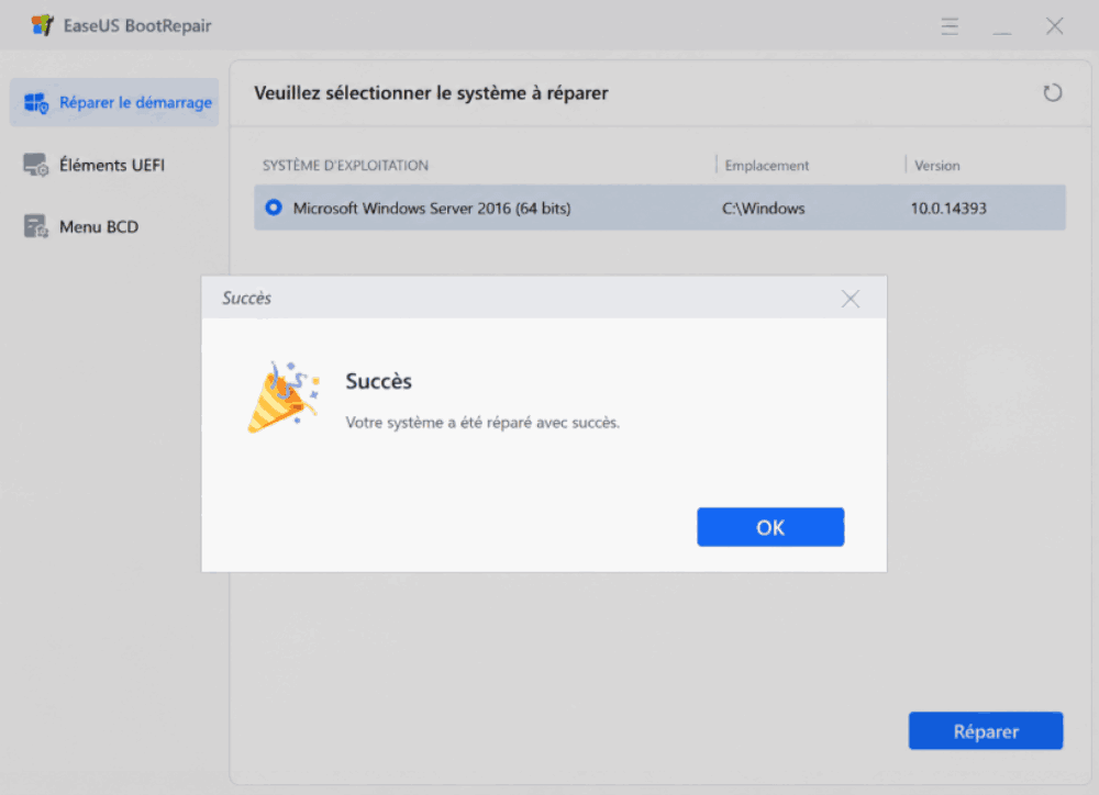 cliquez sur OK pour terminer la réparation