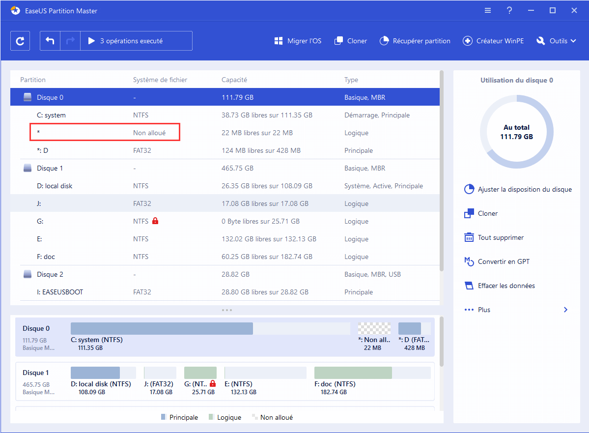 EaseUS Partition Master à redimensionner la taille de partition