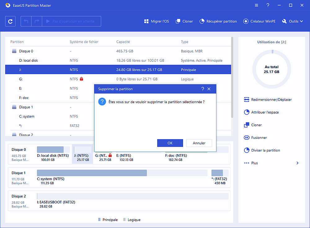 confirmer de la suppression de partition 