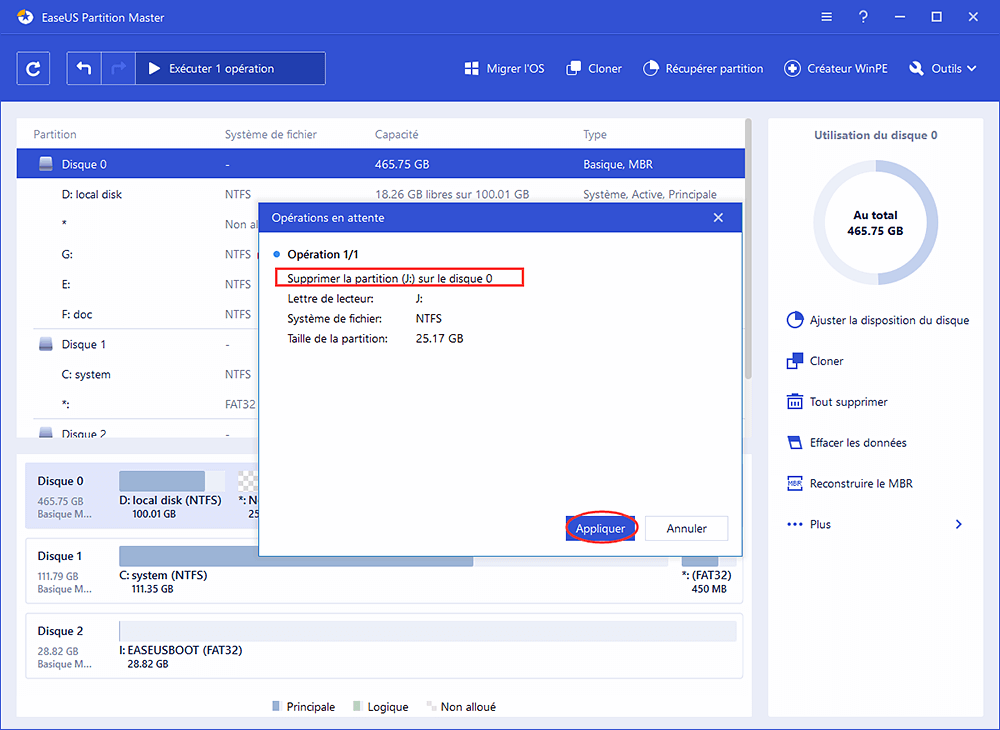 exécuter la suppression de partition