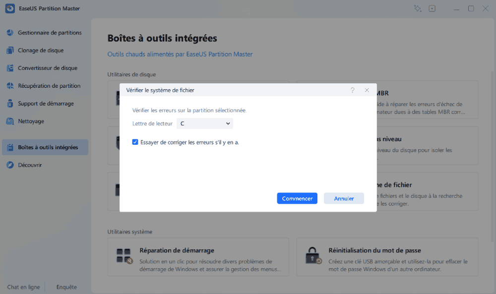 système de fichiers de vérification epm