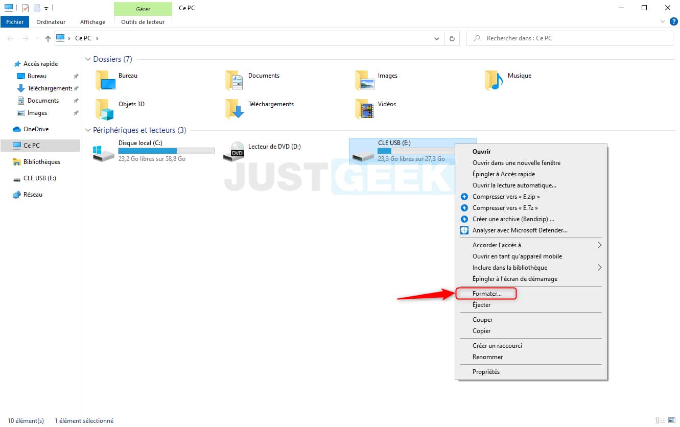 Sélection du système de fichiers souhaité pour formater la carte SD.