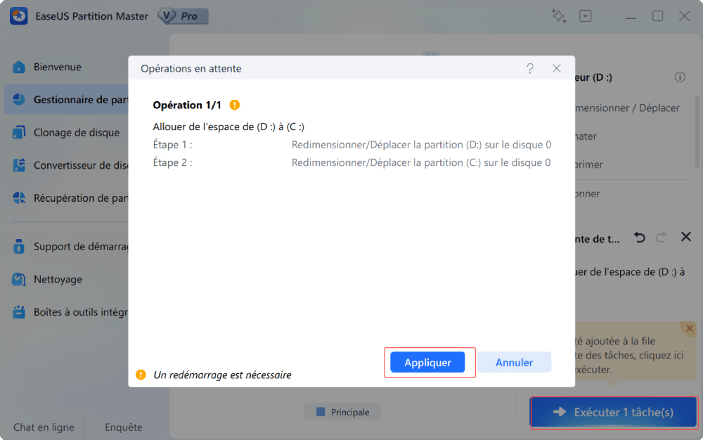 terminer l'extension de la partition