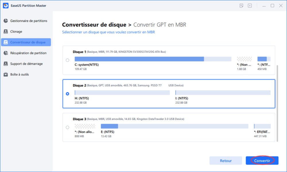 convertir le GPT en MBR