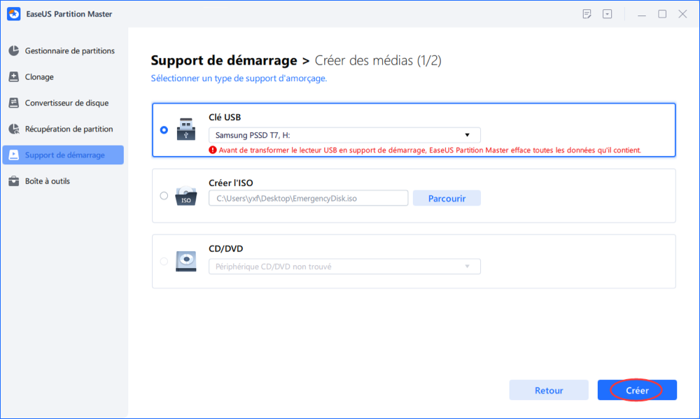 création d'un disque bootable easeus partition master
