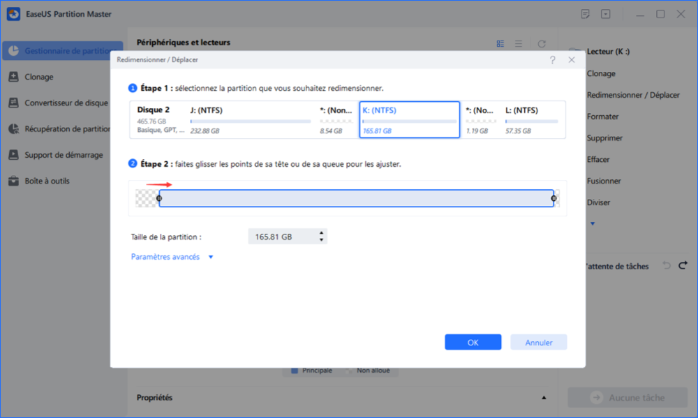 Ajuster la taille de la partition