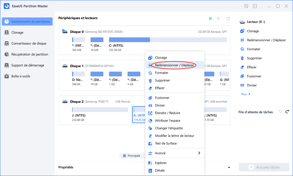 redimensionner l'espace non alloué