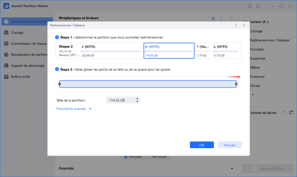 redimensionner l'espace non alloué 2