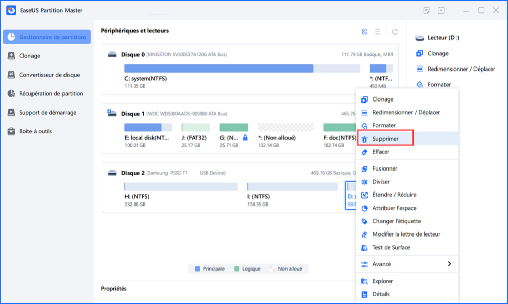 Sélectionnez la partition à supprimer