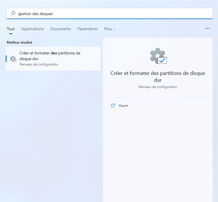 Ouvrir Gestion des disques