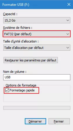 formater clé usb en fat32 windows 10