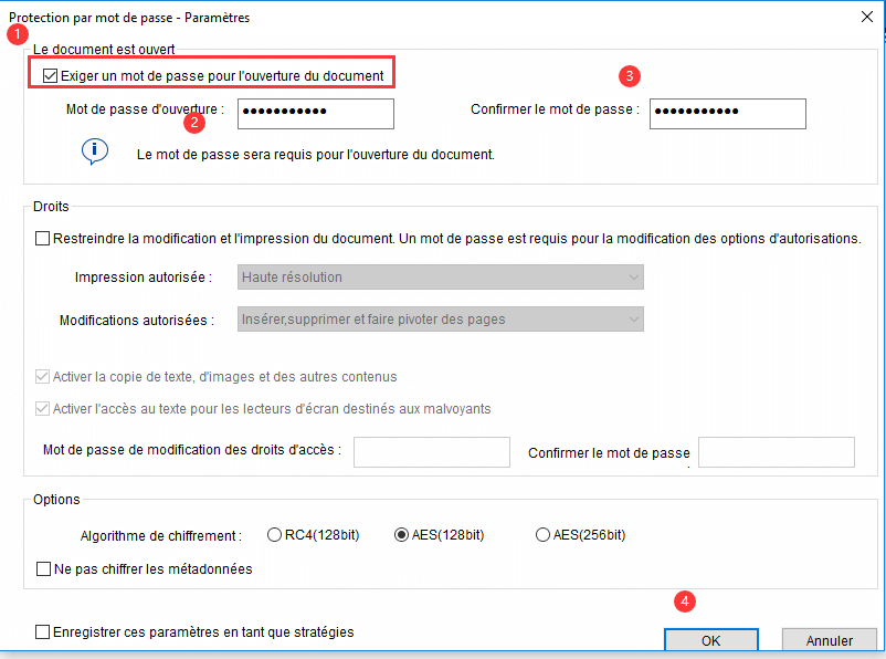 Ajouter un mot de passe au PDF