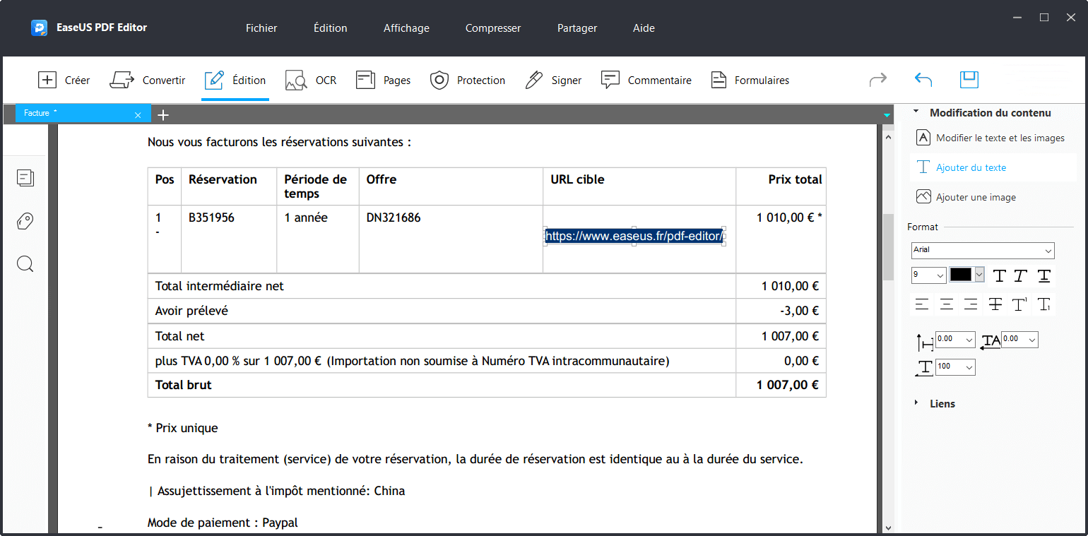 EaseUS PDF Editor Ajouter du texte Remplir un formulaire