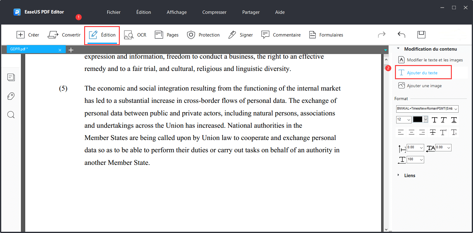 comment ajouter un texte sur un document pdf