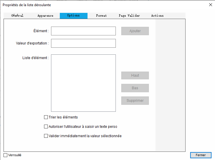 modifier la zone de liste déroulante