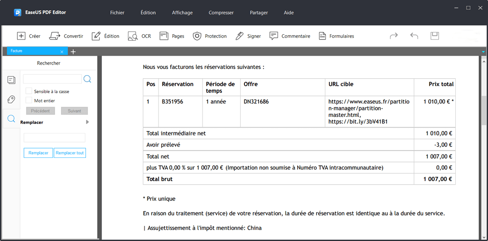 rechercher et remplacer le texte pdf