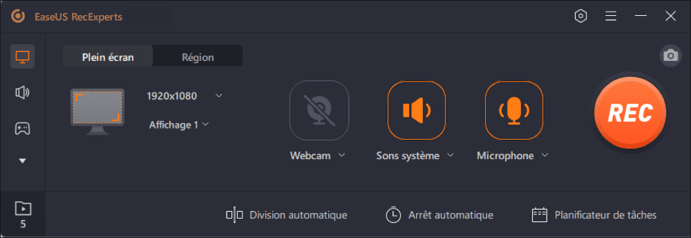 Option d'écran d'enregistrement