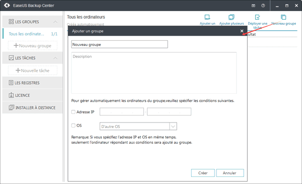 EaseUS Backup Center Fenêtre de Ajouter groupe