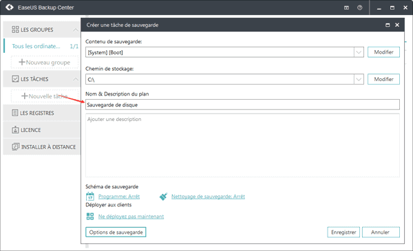 EaseUS Backup Center Créer une tâche de sauvegarde