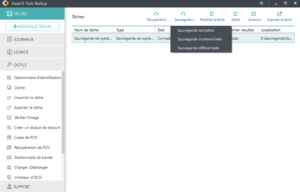 sauvegarde incrémentielle de Windows 10