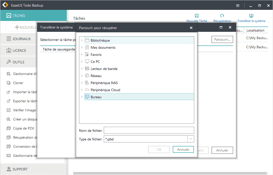 choix d'un emplacement de sauvegarde