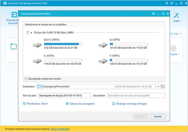 Sélectionnez le disque source