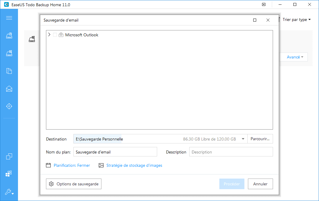 EaseUS Todo Backup - sauvegarde d'Outlook