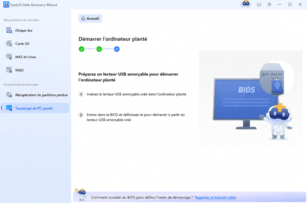 redémarrage à partir d'une clé USB amorçable