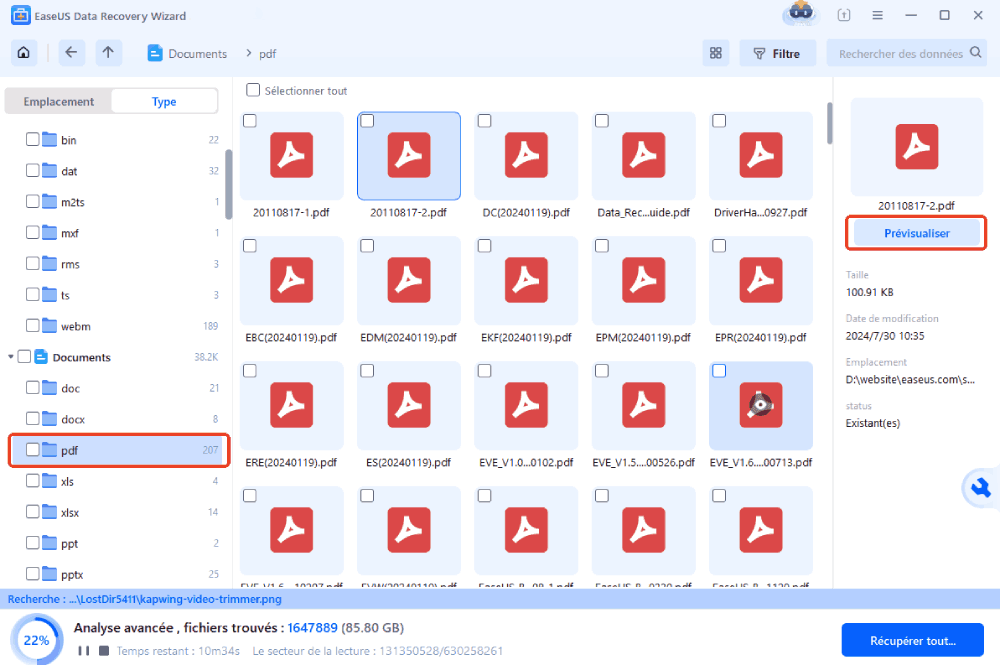 analysez les fichiers PDF supprimés