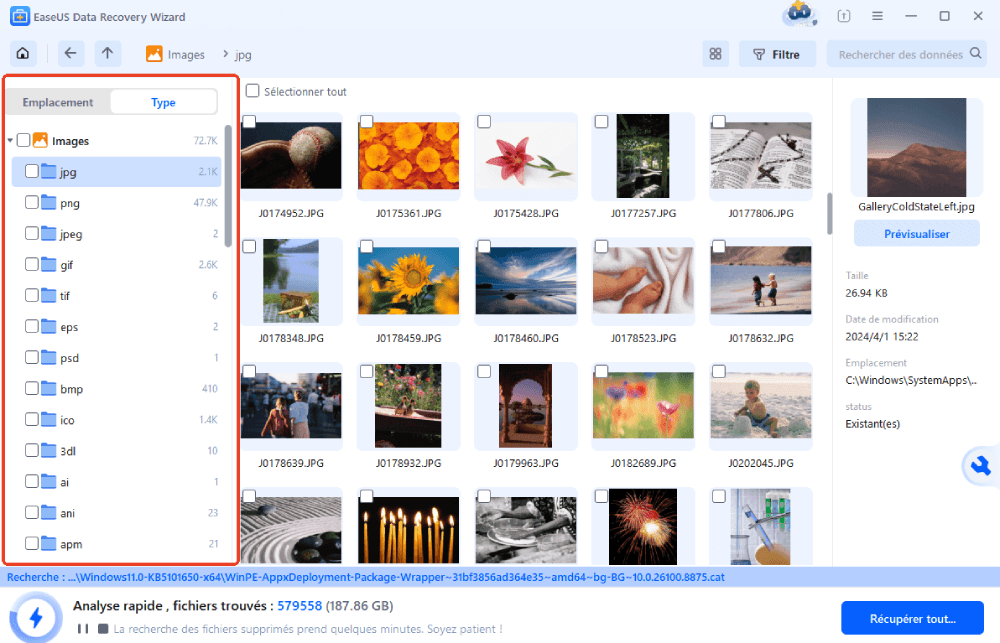analysez toutes les photos supprimées