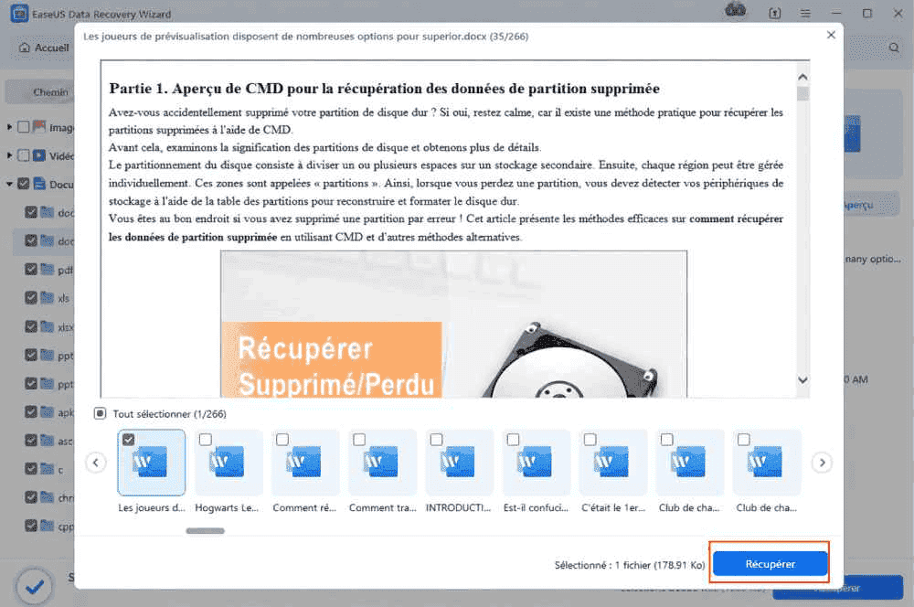 sélectionnez des documents Word et récupérez