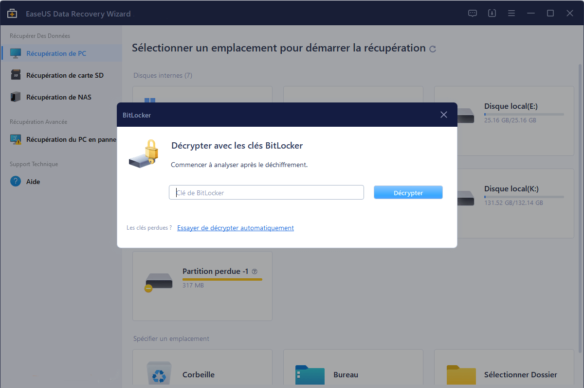 Décrypter le disque avec un mot de passe