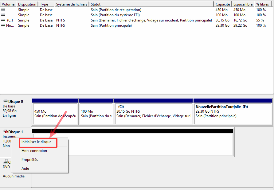 Initialiser le nouveau disque