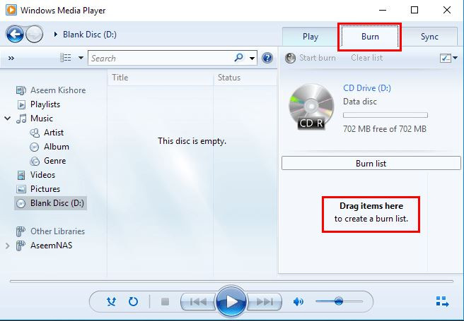 Graver un CD avec Window Media Player