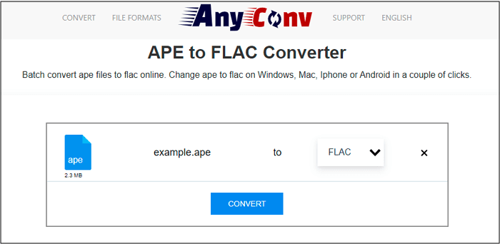 Convertir APE en FLAC en ligne avec AnyConv 