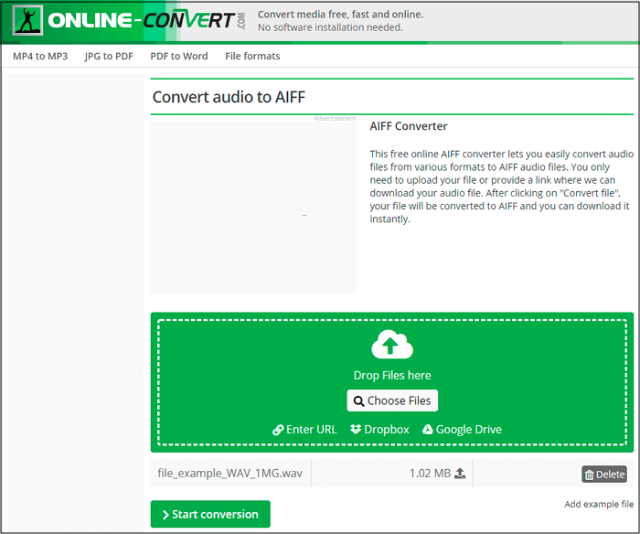 Convertir WAV en AIFF en ligne 
