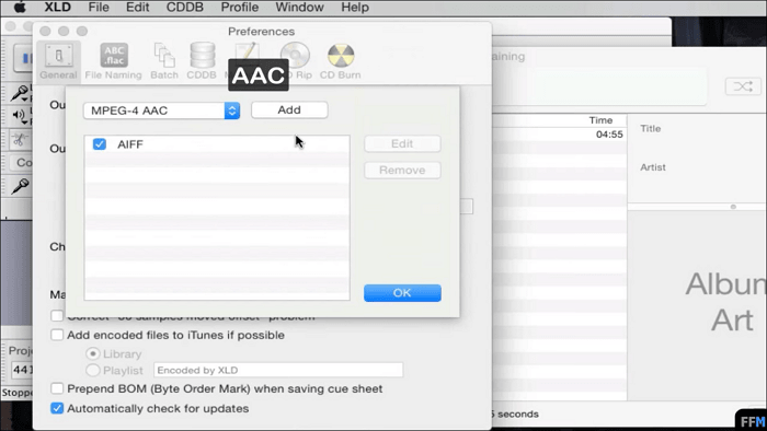 Convertir FLAC en AIFF sur Mac avec XLD Converter