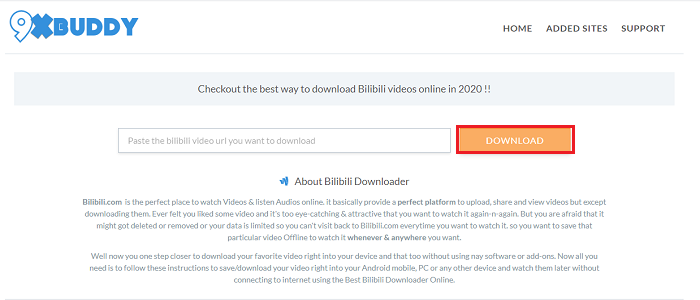 télécharger vidéo bilibili via 9xbuddy
