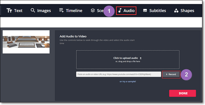 Démarrer l'enregistrement de la voix off pour la vidéo