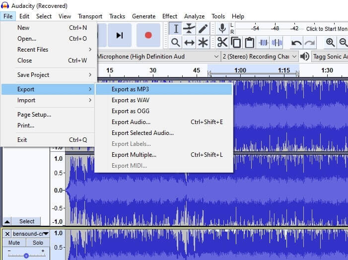 Audacity - fusionner les fichiers audio