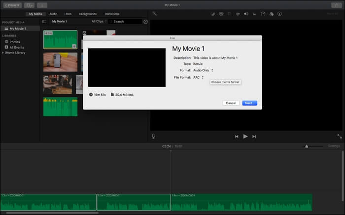 Joindre les audios avec iMovie