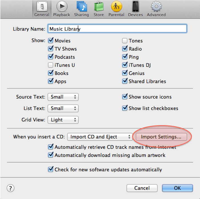 bouton de sélection itunes