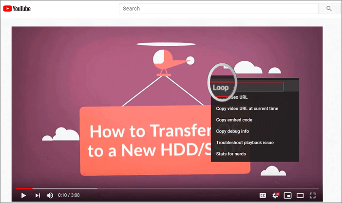 boucler une vidéo youtube en ligne
