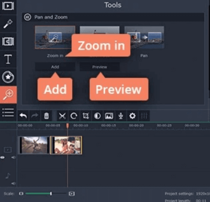 Movavi ajoute un effet de zoom