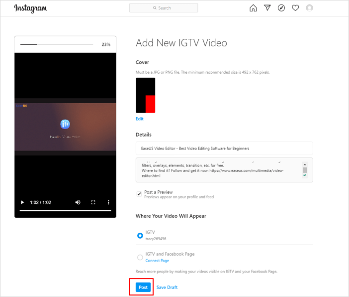 Télécharger la vidéo sur Instagram