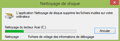 démarrer le nettoyage du disque