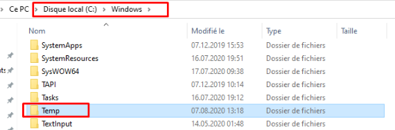 sélectionner tous les fichiers dans le dossier temporaire