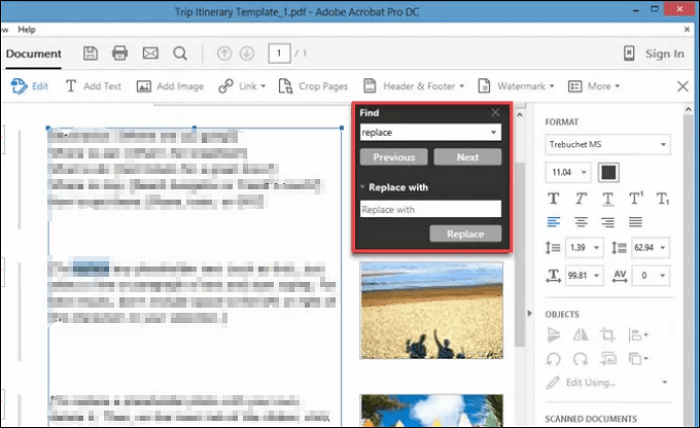 adobe remplace le texte pdf